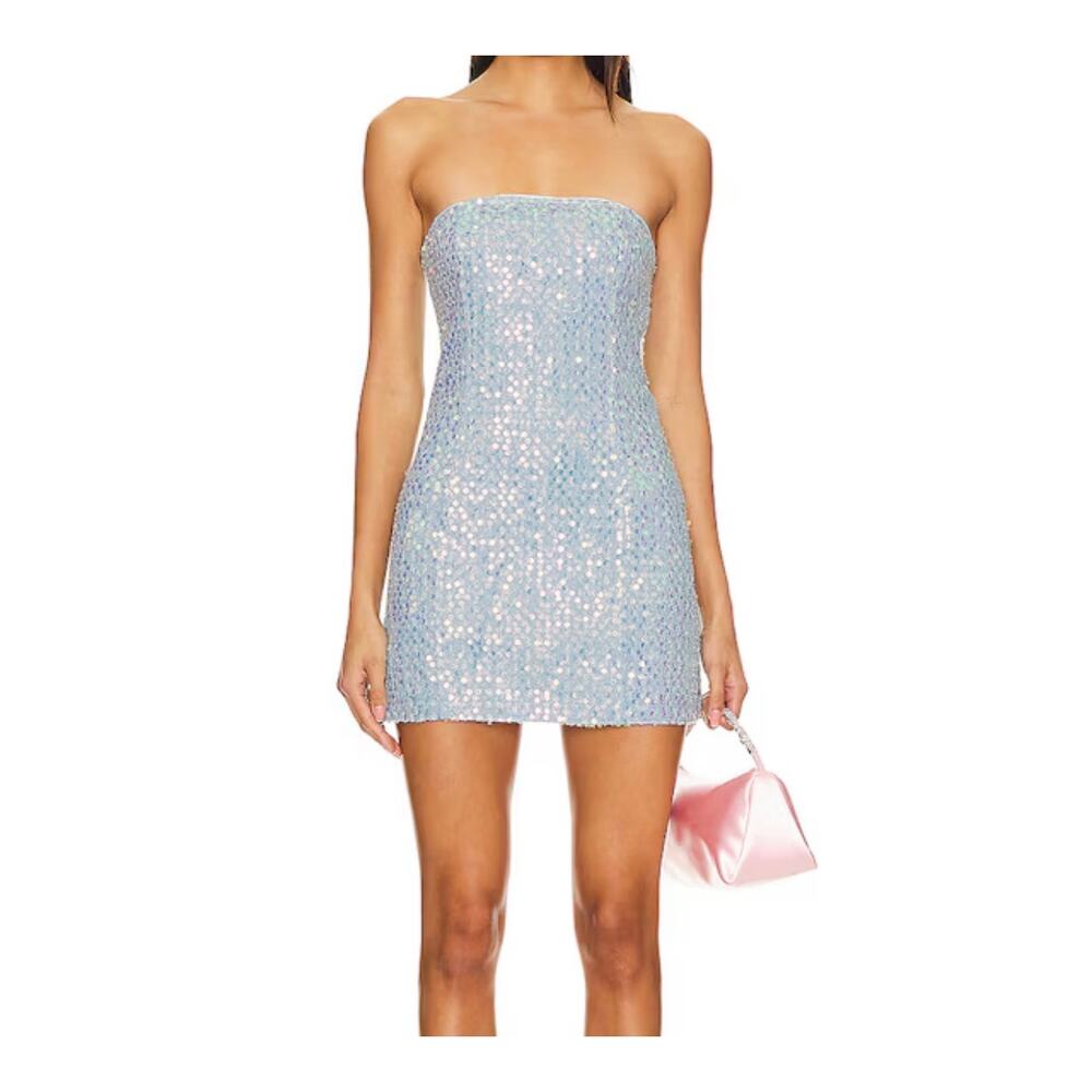 NWT Revolve Superdown Sz M Claudia Sequined Denim Strapless Mini Dress